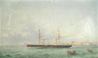 战列舰 HMS Inflexible 从瓦莱塔大港驶向大海 作者 吉罗拉莫·詹尼
