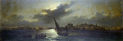 来自马耳他的风景--海港外的风景（板油）。 作者 吉罗拉莫·詹尼