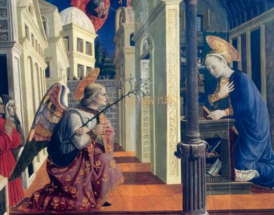卡梅里诺的吉罗拉莫-迪-乔瓦尼（Girolamo di Giovanni，约 1449-1473 年）的《天使报喜》，细节，约 1460 年 作者 吉罗拉莫·乔万尼