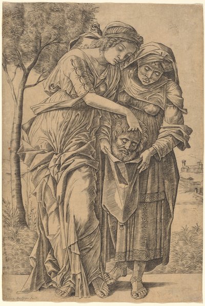 朱迪与霍洛芬尼的头颅 作者 Girolamo Mocetto 在 Andrea Mantegna 之后