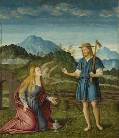 1525年，基督出现在玛格达琳的《 Noli Me Tangere》（面板上的油） 作者 Girolamo da Santacroce