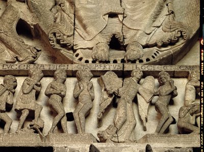 West Portal鼓室描绘最后的审判：基督脚的细节，天使和凡人，c.1130-35石灰石 作者 吉斯勒贝图斯