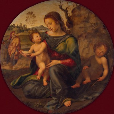 与年轻的施洗约翰一起的神圣家族c。 1520 作者 Giuliano Bugiardini