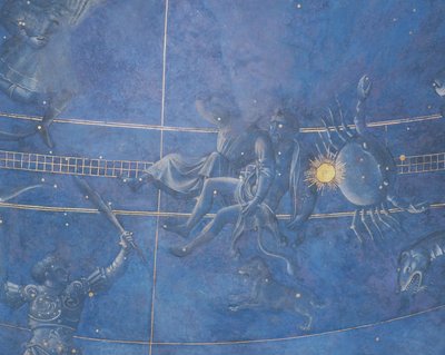 1442年7月4日夜间的太阳之路穿过星星，双子座和巨蟹座的细节，从祭坛上方的拱腹，1430（细节85088） 作者 朱利亚诺·达里里·佩塞洛