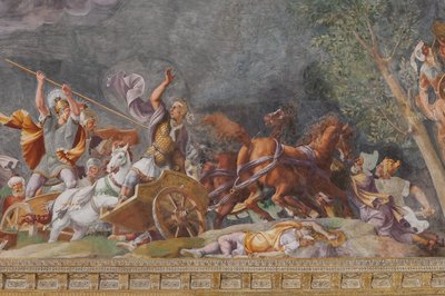 代表一场战斗的细节，特洛伊木马，特洛伊厅（Sala di Troia） 作者 Giulio (and workshop) Romano