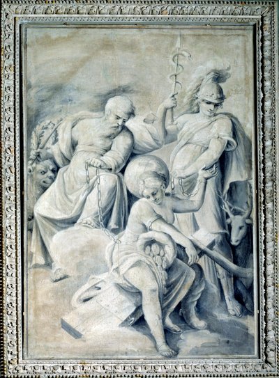 审慎与价值的寓意》，手持被拴住的财富（绘画，约 1820-1826 年） 作者 Giulio Ballino