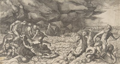 海王星平息了埃厄洛斯对埃涅阿斯舰队发起的暴风雨，1531-76。 作者 朱利奥·博纳松