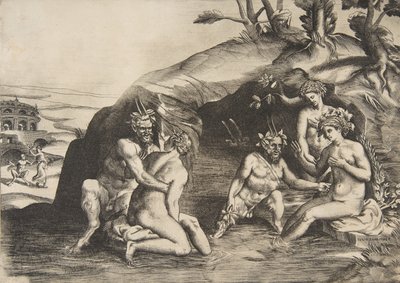 沐浴的仙女和萨提尔，1531-76。 作者 朱利奥·博纳松