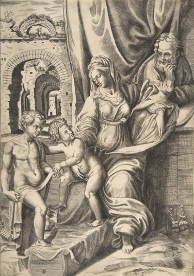 The Holy Family and the infant John the Baptist, 1531-76., 1531-76. 作者 朱利奥·博纳松