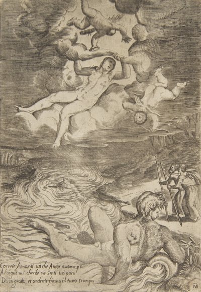 维纳斯与云中的普提一起翻滚，出自《众神的爱》，约1531-76年。 作者 朱利奥·博纳松