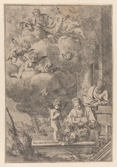 圣母抱着基督在摇篮上的神圣家庭，1640-60.，1640-60. 作者 朱利奥·卡尔皮奥尼