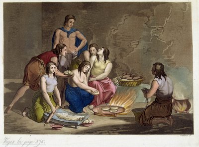 古代墨西哥人制作面包--摘自费拉里奥编著的《古今服饰》，米兰版 作者 Giulio Ferrario