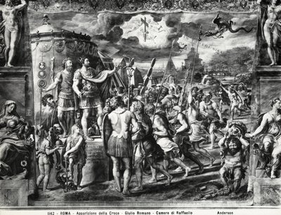 君士坦丁十字架的愿景，来自Sala di Costantino，Raphael Rooms 作者 朱利奥·罗马诺