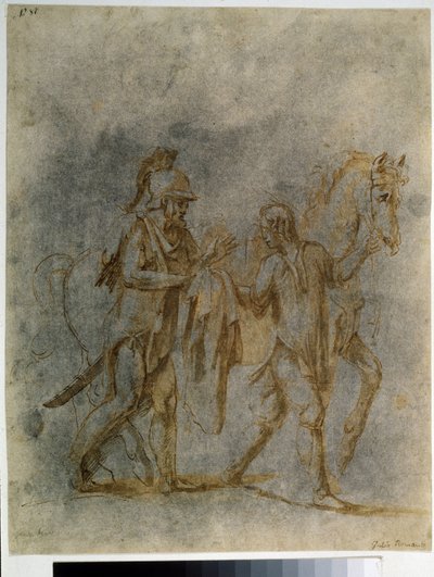 "圣马丁和乞丐" Aquarelle et encre de Giulio Pippi de