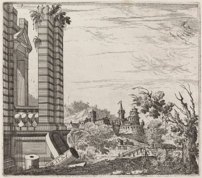 带遗址和城堡的奇妙河流景观 作者 Giuseppe Antonio Landi