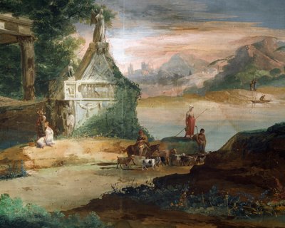 牧羊人在想象的风景中，由朱塞佩-贝尔纳迪诺-比森（1762-1844）创作。 作者 朱塞佩·贝纳迪诺·比森