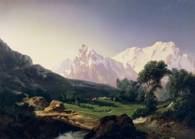 格雷索山谷的阿尔卑斯山峰，作者：朱塞佩·卡米诺 (1818-1890) 作者 朱塞佩·卡米诺