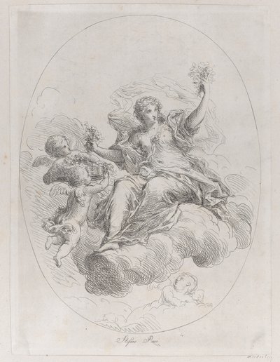 云上的寓言人物与普提，出自Stefano Pozzi之手，约1745-1802。 作者 朱塞佩·卡纳莱