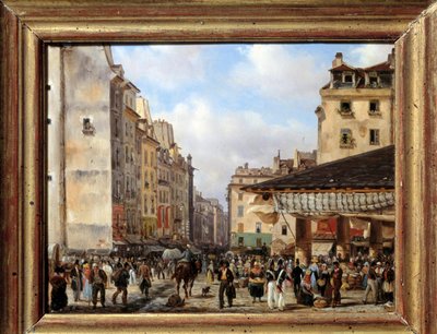 1828年的Les Halles和Rue de la Tonnellerie：19世纪的巴黎景色。朱塞佩-卡内拉（1788-1847）的画作 作者 朱塞佩·卡内拉（Giuseppe Canella）