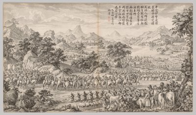 从伊犁受降：选自《西域平叛战记》，附御制诗歌 作者 郎世宁