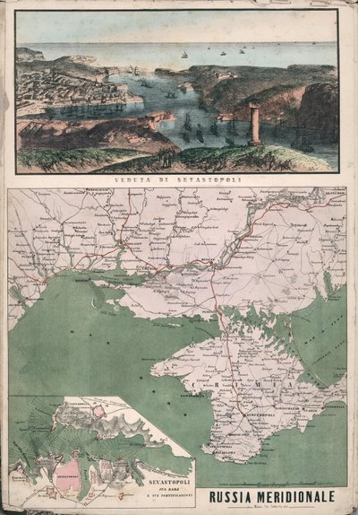 俄罗斯南部地图，包括塞瓦斯托波尔湾及其防御工事的视图，1853年。 作者 朱塞佩·奇维利