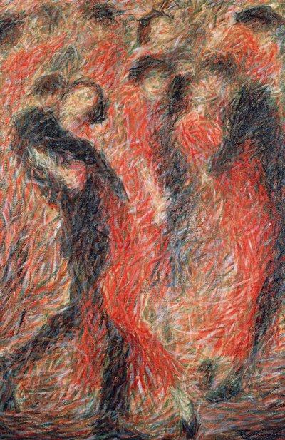 探戈，身着红色舞蹈的女人，情侣跳舞的幻想 作者 Giuseppe Cominetti