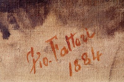 59 岁自画像，签名细节（布面油画） 作者 朱塞佩·法托利（Giuseppe Fattori）