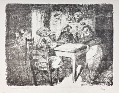 在餐桌前，约 1907 年（石版画） 作者 朱塞佩·格拉齐奥西