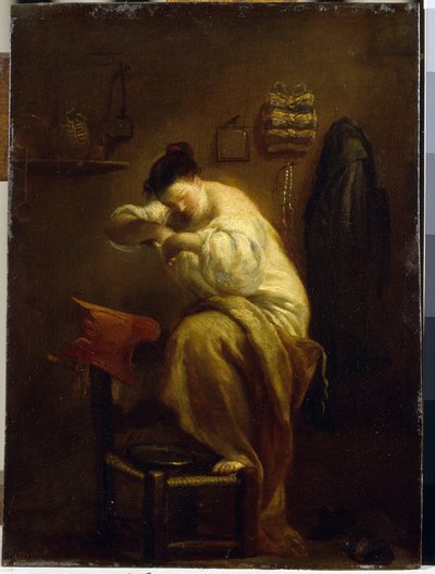 寻找跳蚤的女人朱塞佩-玛丽亚-克雷斯皮（1665-1747 年）的画作，布面油画，约 1710 年。意大利艺术（博洛尼亚） 作者 朱塞佩·玛丽亚·克雷斯皮