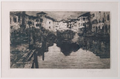 基奥吉亚的鱼市运河（白纸蚀刻版画） 作者 朱塞佩·米蒂·萨内蒂