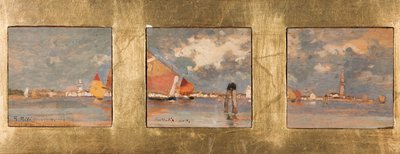 带有泻湖的 Tryptique（胶合板上的油画） 作者 朱塞佩·米蒂·萨内蒂