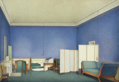 帕尔马的玛丽-路易丝的第二任丈夫 Adam Albert von Neipperg 伯爵的卧室，水彩画，朱塞佩-诺丁（1792-1872 年） 作者 朱塞佩·诺丁