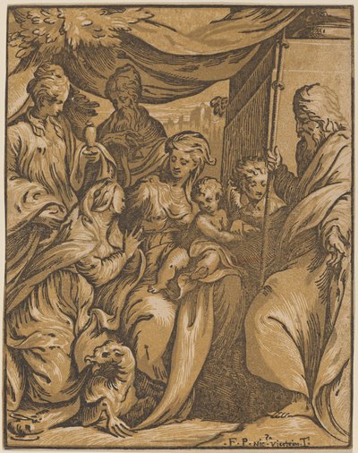 圣母子与圣人 作者 Giuseppe Nicolo Vicentino，在 Camillo Boccaccino 之后