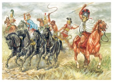古希腊：古希腊：希腊骑兵和坦克 - 古希腊：希腊骑兵和 char - 插图：Giuseppe Rava 作者 朱塞佩·拉瓦（Giuseppe Rava）