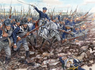 第一帝国：1813 年普鲁士步兵前进 - 第一帝国：1813 年普鲁士步兵冲锋 - 朱塞佩-拉瓦插图 作者 Giuseppe Rava