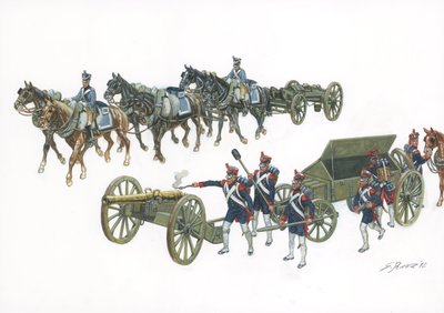 第一帝国：让-巴蒂斯特-德-格里贝奥瓦（Jean Baptiste de Gribeauval，1715-1789 年）的格里贝奥瓦炮兵系统，他在路易十五时期重组了炮兵 - 第一帝国：格里贝奥瓦系统自 1765 年起为法国炮兵引入了改进的技术 - 吉斯的插图 作者 朱塞佩·拉瓦（Giuseppe Rava）