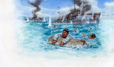 法泰战争（1940-1941 年）：Plaek Pibulsonggram dit Phibun 将军的泰国军队与印度支那维希政府的法国军队之间的海战 - 法泰战争：泰国与维希法国之间的海战 - 插图 作者 朱塞佩·拉瓦（Giuseppe Rava）