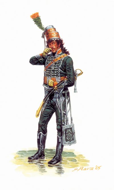 身着猎马服的年轻士兵约阿希姆-缪拉（1767-1815 年）肖像 - 身着猎马服的年轻士兵约阿希姆-缪拉肖像 - 朱塞佩-拉瓦的插图 作者 朱塞佩·拉瓦（Giuseppe Rava）