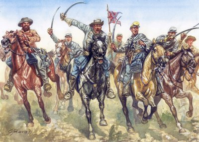 分裂战争（1861-1865 年） - 美国内战：邦联骑兵冲锋 - 插图：Giuseppe Rava 作者 朱塞佩·拉瓦（Giuseppe Rava）