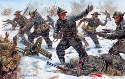第二次世界大战，俄罗斯前线：二战，俄罗斯前线：1943 年 1 月，俄罗斯境内的意大利高山猎人 - 插图：Giuseppe Rava 作者 朱塞佩·拉瓦（Giuseppe Rava）