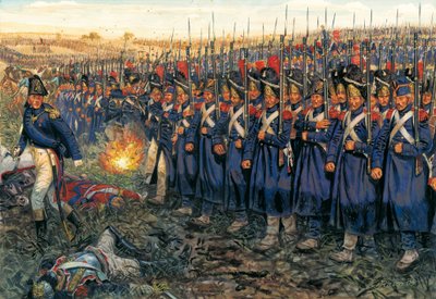 拿破仑一世（1769-1821 年）的御林军在滑铁卢战役中向威灵顿公爵的部队进军 作者 朱塞佩·拉瓦（Giuseppe Rava）