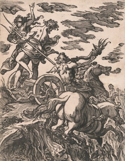 珀尔塞福涅的强奸，右边是骑马的普鲁托，1590-1607。 作者 Giuseppe Scolari