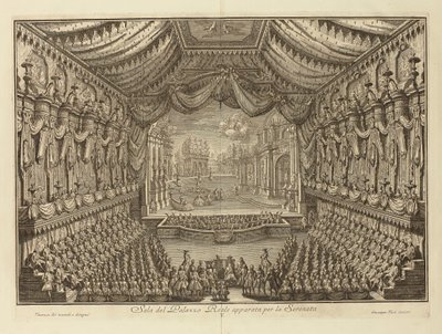 The Performance of La Serenata in the Royal Palace of Naples par Vasi, Giuseppe (1710-1782). Copper engraving, size : 41,5x62 作者 朱塞佩·瓦西