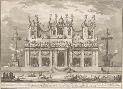 1765 年为 Chinea 建造的第二座 Macchina：带鸡冠花柱的装饰建筑 作者 朱塞佩·瓦西，继朱塞佩·帕拉齐，继保罗·波西