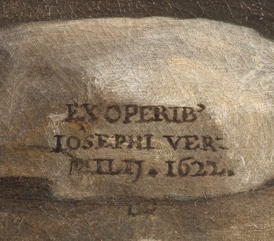 艺术家的签名，耶稣诞生，细节，1622 作者 朱塞佩·韦米格里奥（Giuseppe Vermiglio）