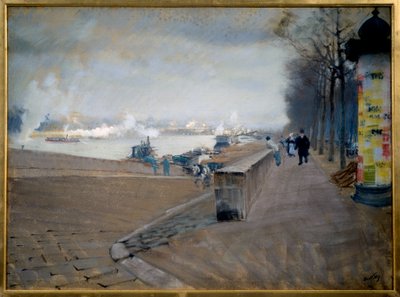 巴黎的塞纳河。 朱塞佩·尼蒂斯 (1846-1884) 的绘画 作者 朱塞佩或约瑟夫·德尼蒂斯