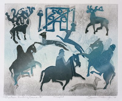 Pictish Hunting Scene III，1995（monotype） 作者 格洛丽亚·沃灵顿