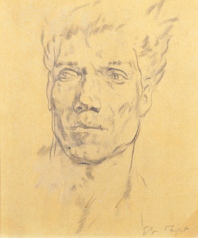 男人的头，c.1920（纸上的木炭） 作者 格林·沃伦·菲尔波特