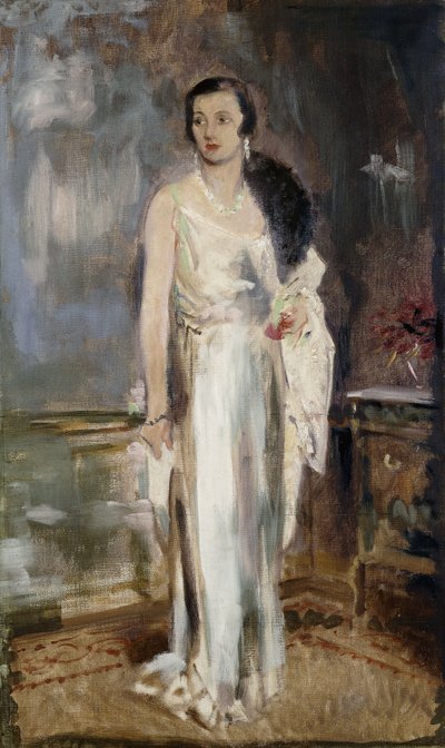 露西莉亚（Leelia），威斯敏斯特公爵夫人（Duchess of Westminster）和后来的林赛（Lindsay）夫人肖像，全长小，穿着晚礼服 作者 格林·沃伦·菲尔波特