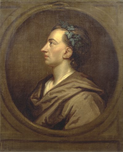 亚历山大·波普（1688-1744）头像，加盖常春藤（布面油画） 作者 戈弗雷（工作室）